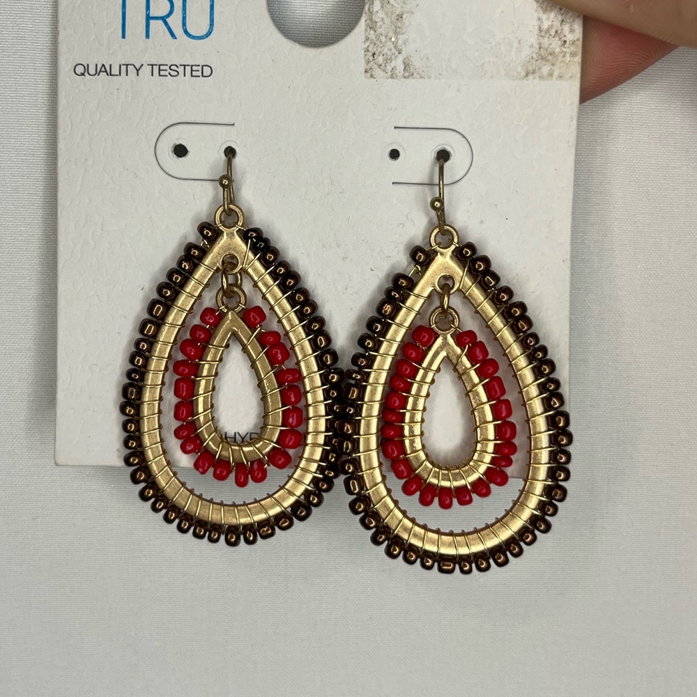 Red and Gold Beaded Earrings